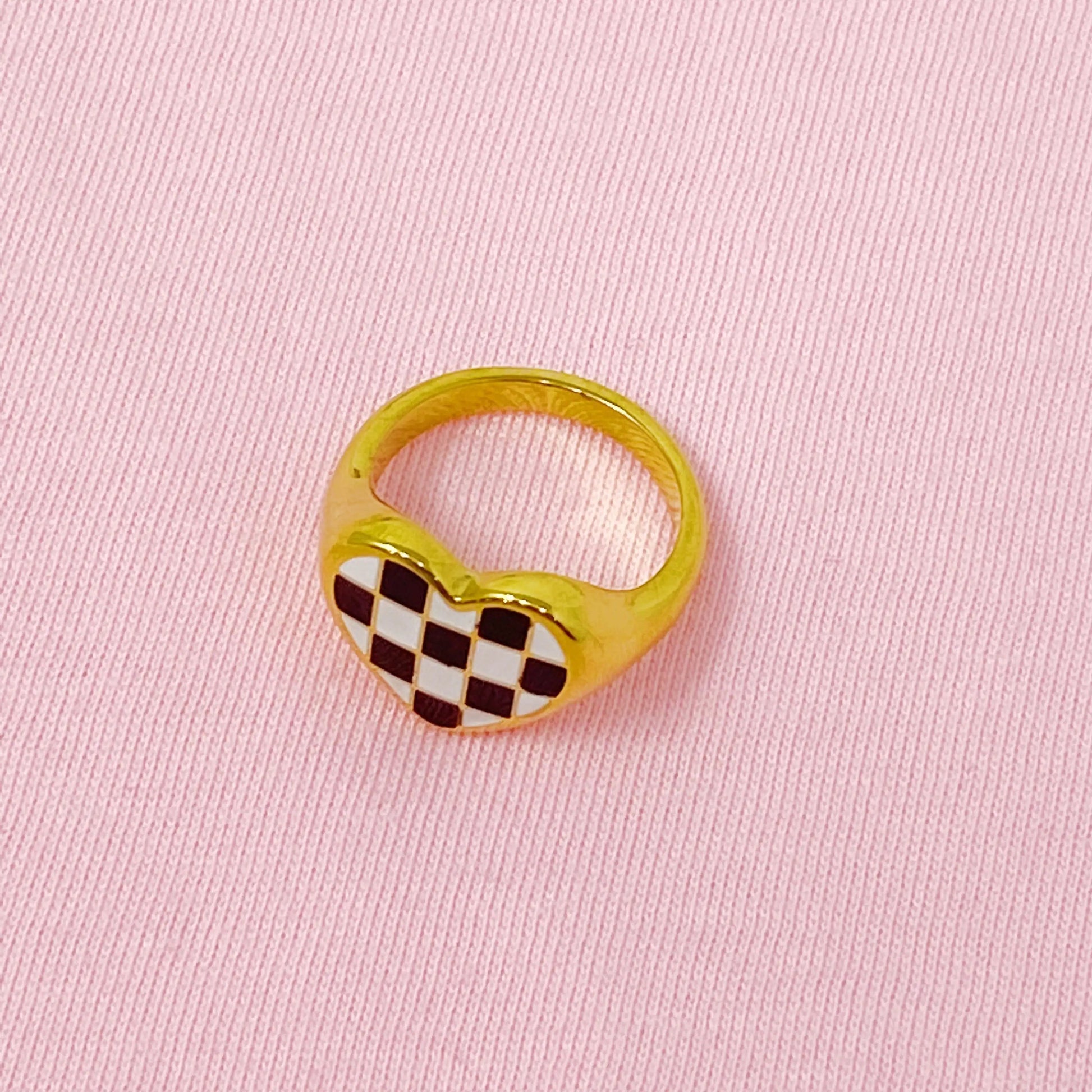 Checkered Heart Signet Ring WEM Support (www.WEM.support)