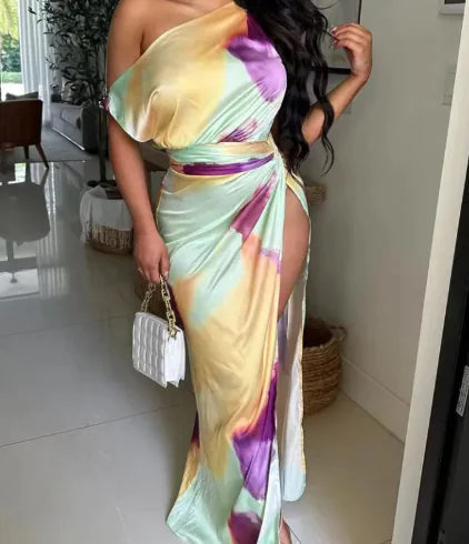 High Slit Tie-Dye Dress HejK.com