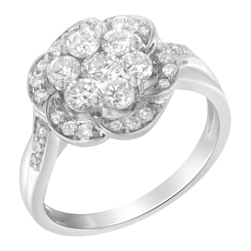 14K White Gold Floral Cluster Diamond Ring (1 Cttw, H-I Color, SI2-I1 Clarity) WEM Support (www.WEM.support)