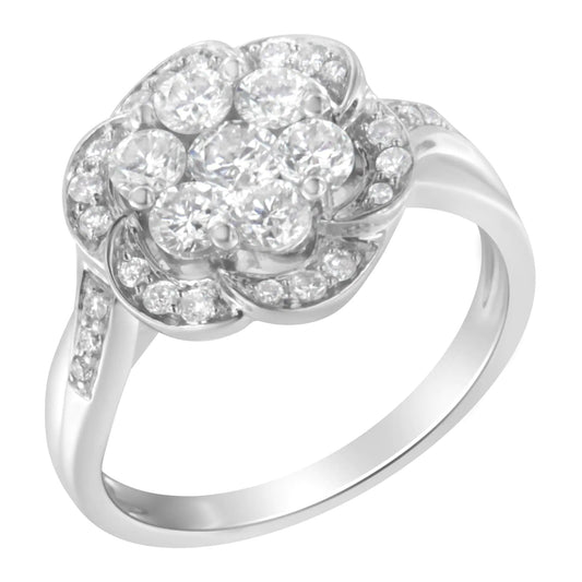 14K White Gold Floral Cluster Diamond Ring (1 Cttw, H-I Color, SI2-I1 Clarity) WEM Support (www.WEM.support)