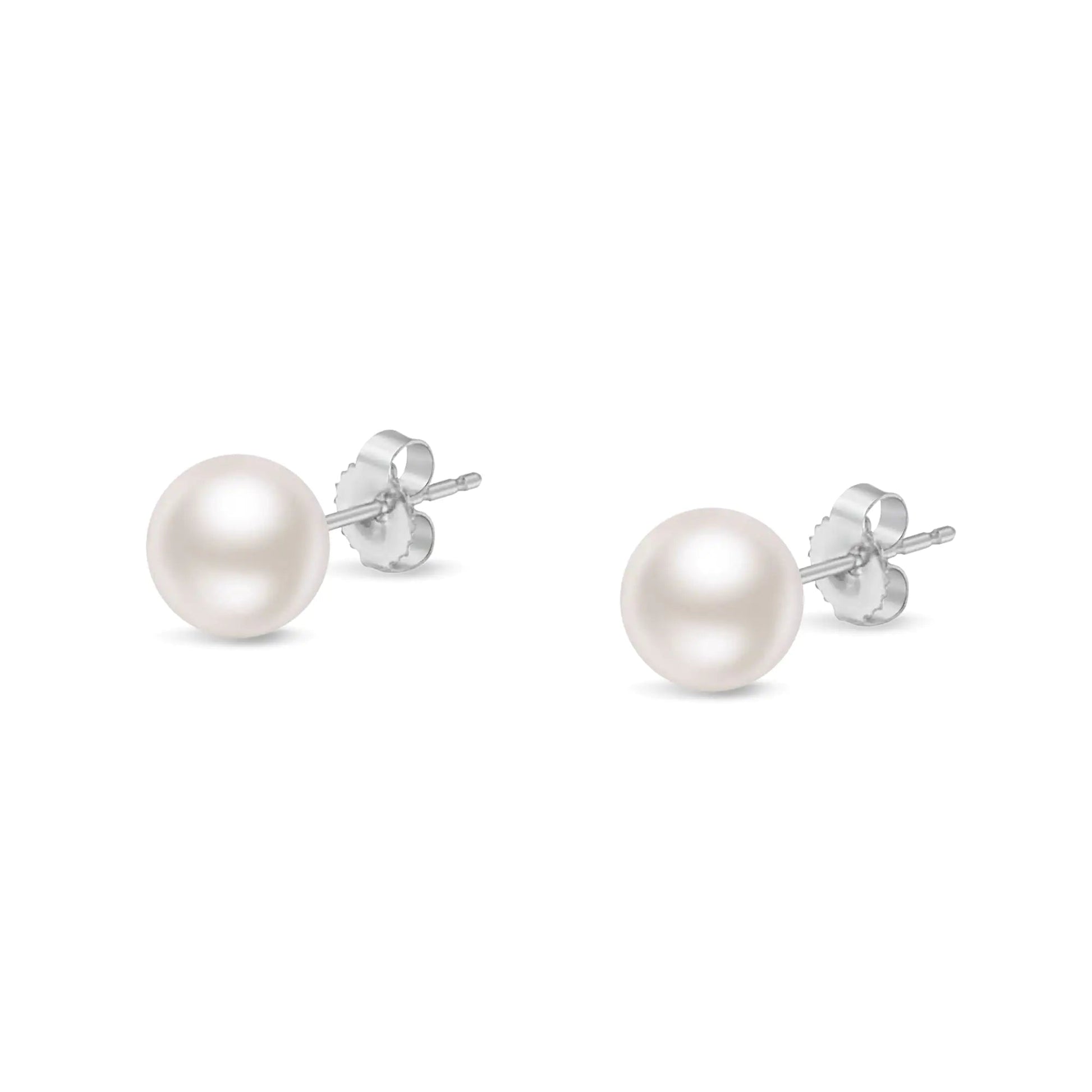 14K Gold Round White Saltwater Akoya Cultured Pearl Stud Earrings AAA+ Quality - Choice of MM Size WEM Support (www.WEM.support)
