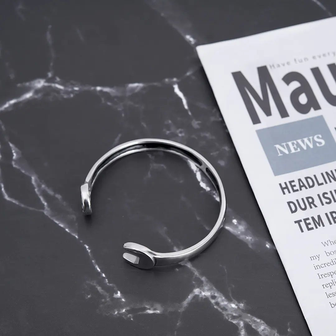 Personalized Stainless Steel Wrench Bracelet in Titanium - Catch Cards