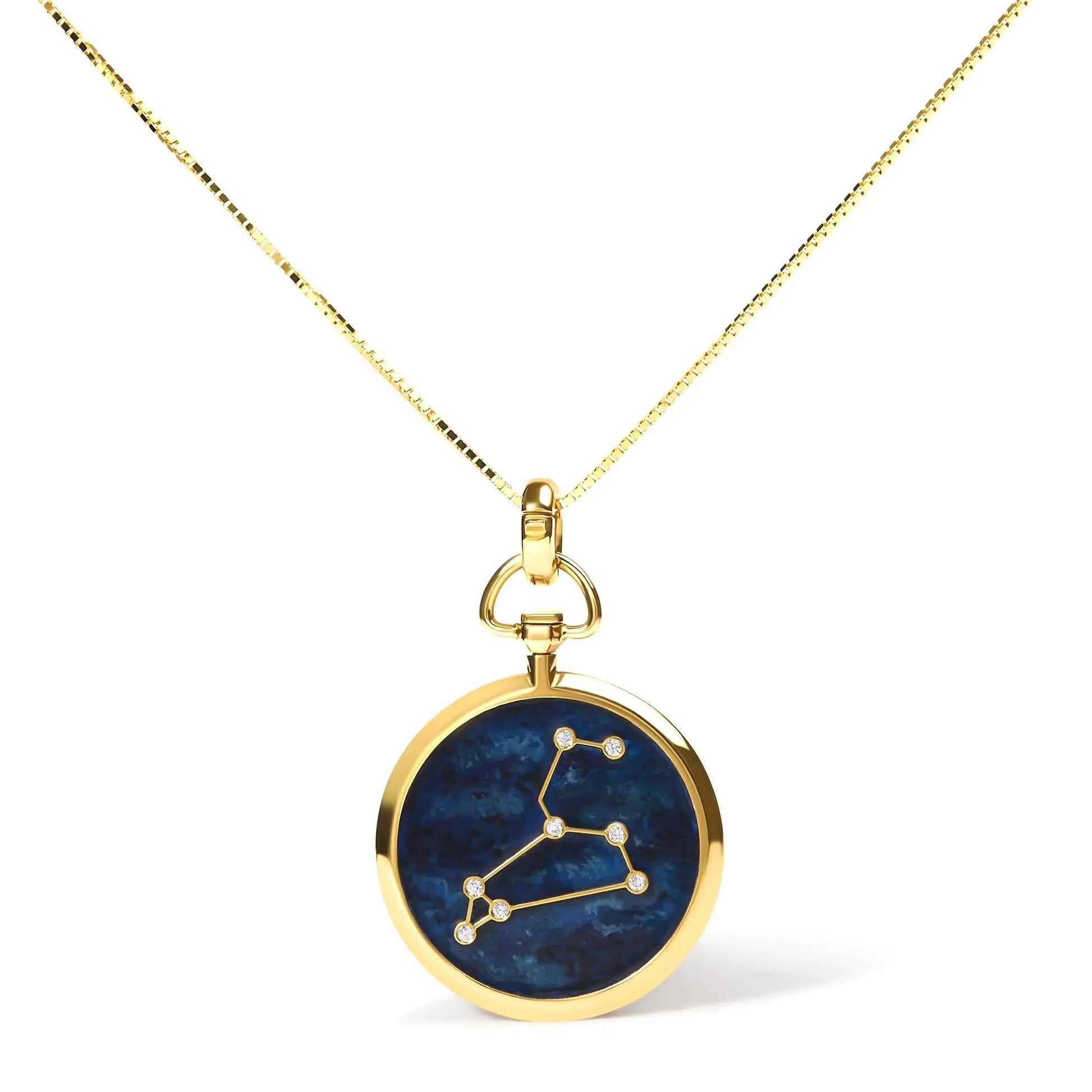 18K Yellow Gold Diamond Leo Constellation with Blue Enamel 18" Inch Pendant Necklace (H-I Color, SI2-I1 Clarity) WEM Support (www.WEM.support)