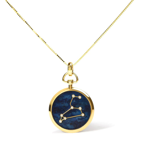 18K Yellow Gold Diamond Leo Constellation with Blue Enamel 18" Inch Pendant Necklace (H-I Color, SI2-I1 Clarity) WEM Support (www.WEM.support)