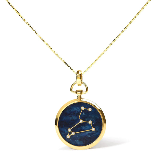 18K Yellow Gold Diamond Leo Constellation with Blue Enamel 18" Inch Pendant Necklace (H-I Color, SI2-I1 Clarity) WEM Support (www.WEM.support)
