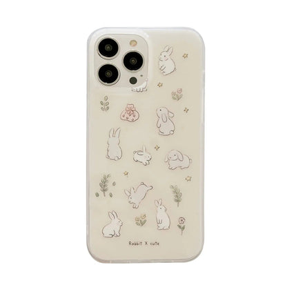 Pink Floral Bunny Phone Case for iPhone 15, Cute Korea 3D Rabbit Flower Cartoon Case for Women Girls - Catch Cards