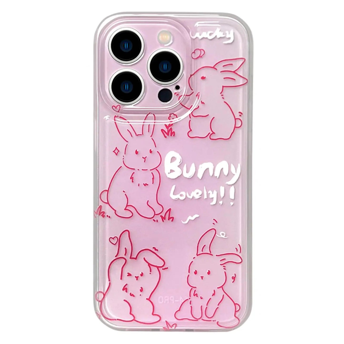 Pink Floral Bunny Phone Case for iPhone 15, Cute Korea 3D Rabbit Flower Cartoon Case for Women Girls - Catch Cards