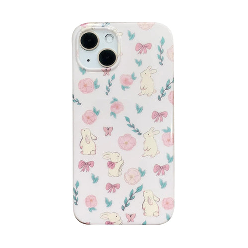 Pink Floral Bunny Phone Case for iPhone 15, Cute Korea 3D Rabbit Flower Cartoon Case for Women Girls - Catch Cards