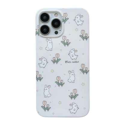 Pink Floral Bunny Phone Case for iPhone 15, Cute Korea 3D Rabbit Flower Cartoon Case for Women Girls - Catch Cards