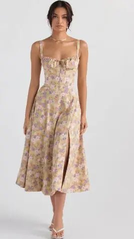 Plain and Floral Print Strappy Dress - Catch Cards