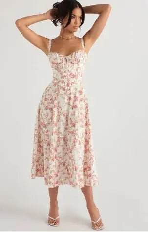 Plain and Floral Print Strappy Dress - Catch Cards