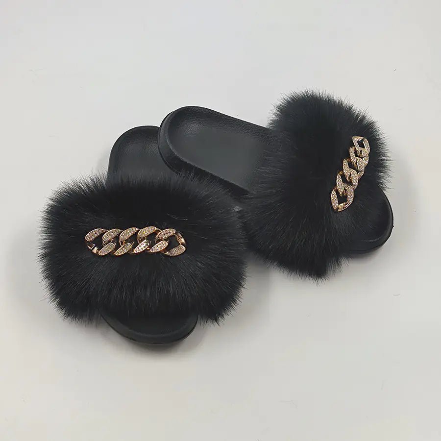 Plush Imitation Fox Fur Flip Flops Fashion Slippers - Catch Cards