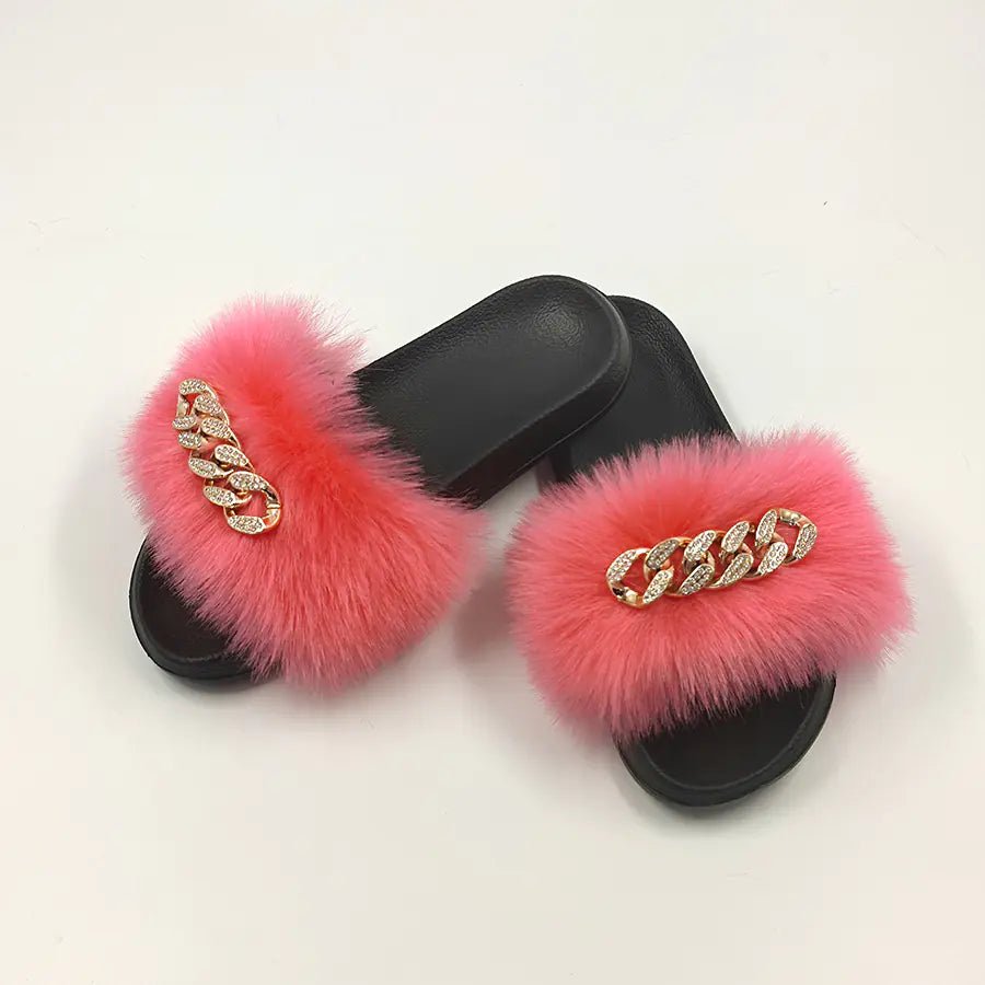 Plush Imitation Fox Fur Flip Flops Fashion Slippers - Catch Cards