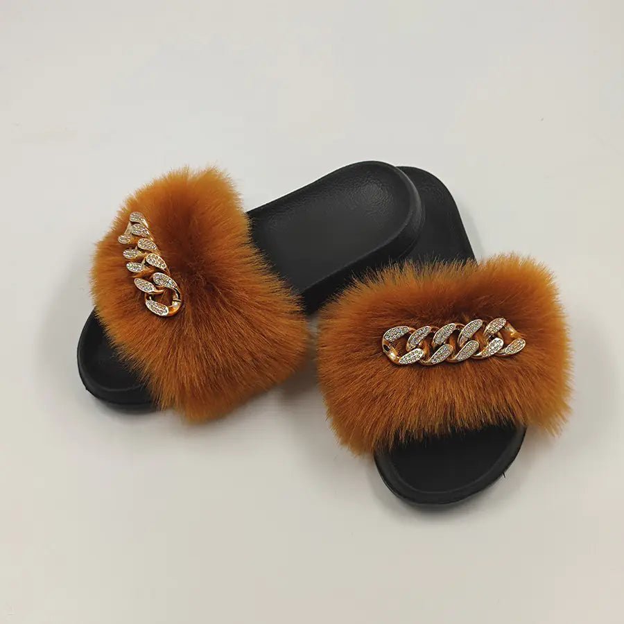 Plush Imitation Fox Fur Flip Flops Fashion Slippers - Catch Cards