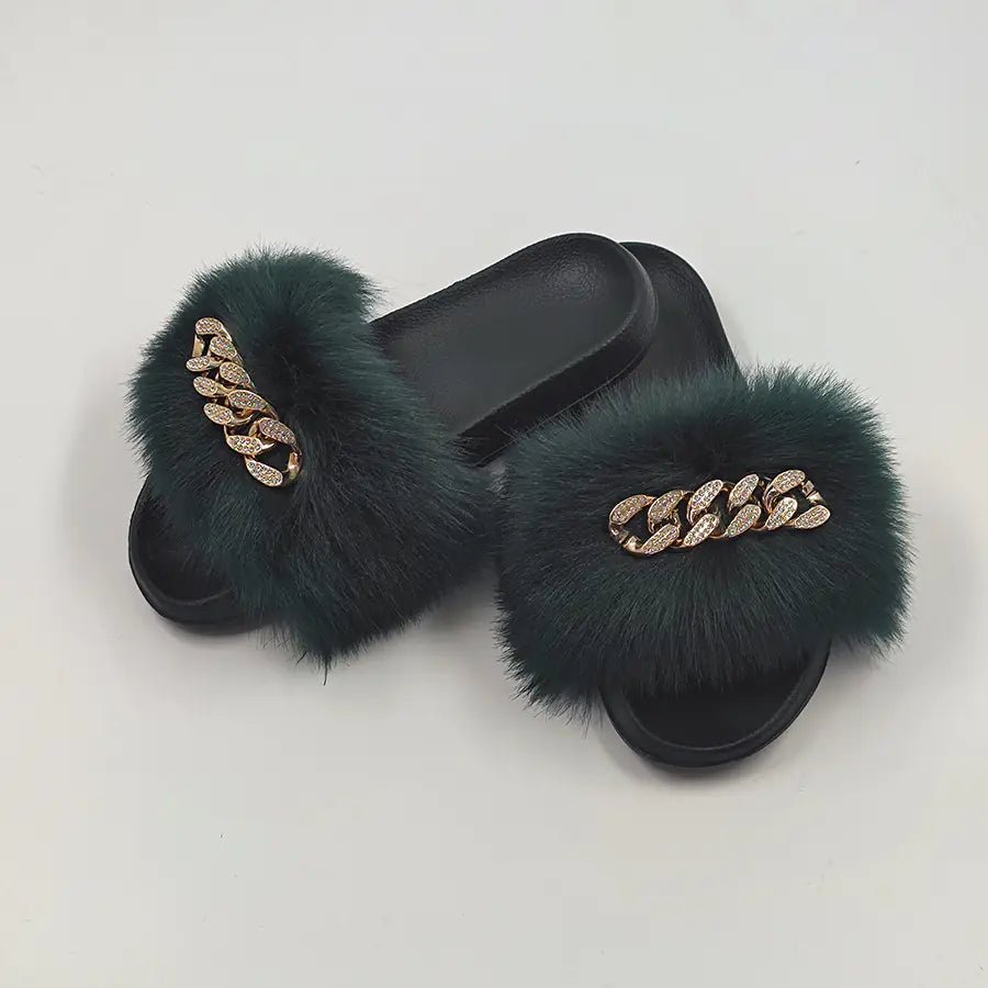 Plush Imitation Fox Fur Flip Flops Fashion Slippers - Catch Cards