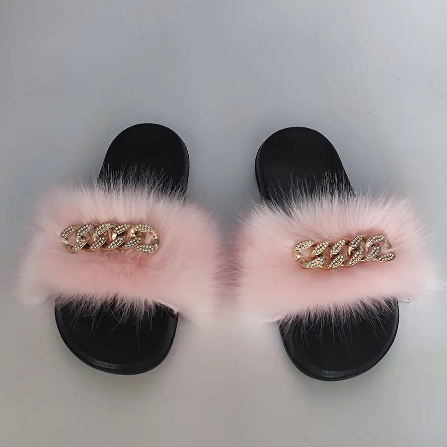 Plush Imitation Fox Fur Flip Flops Fashion Slippers - Catch Cards