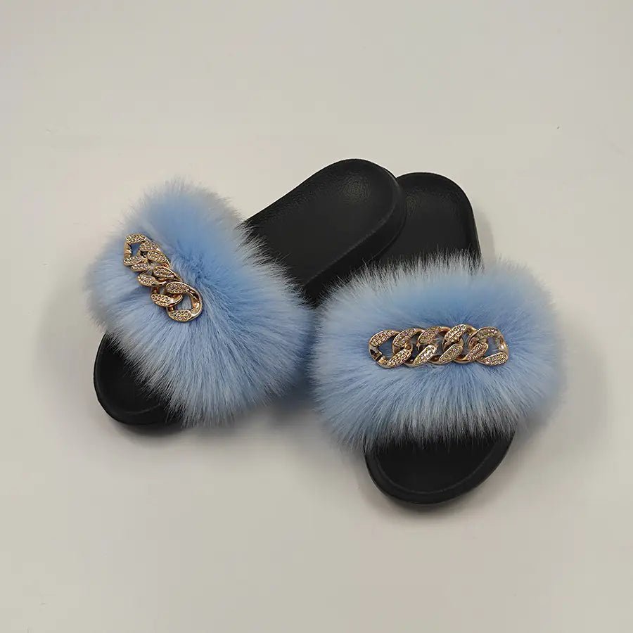 Plush Imitation Fox Fur Flip Flops Fashion Slippers - Catch Cards