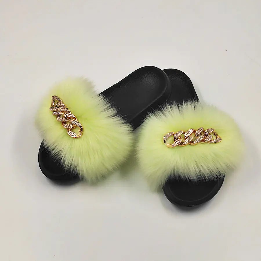 Plush Imitation Fox Fur Flip Flops Fashion Slippers - Catch Cards