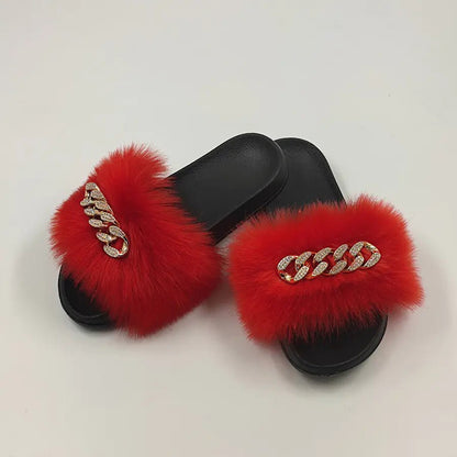 Plush Imitation Fox Fur Flip Flops Fashion Slippers - Catch Cards