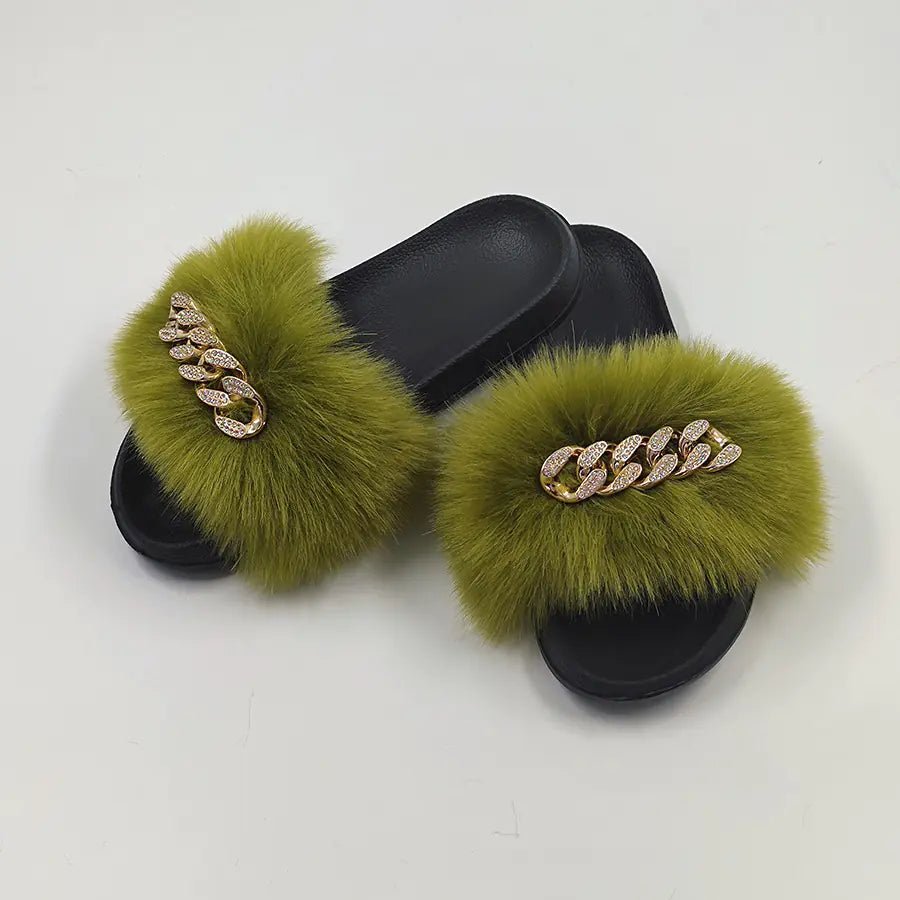 Plush Imitation Fox Fur Flip Flops Fashion Slippers - Catch Cards
