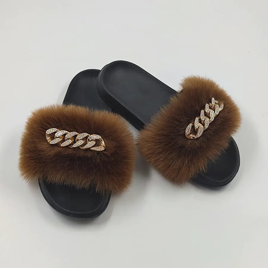 Plush Imitation Fox Fur Flip Flops Fashion Slippers - Catch Cards