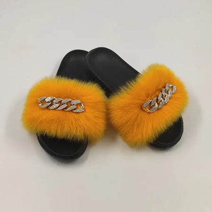 Plush Imitation Fox Fur Flip Flops Fashion Slippers - Catch Cards