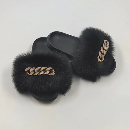 Plush Imitation Fox Fur Flip Flops Fashion Slippers - Catch Cards