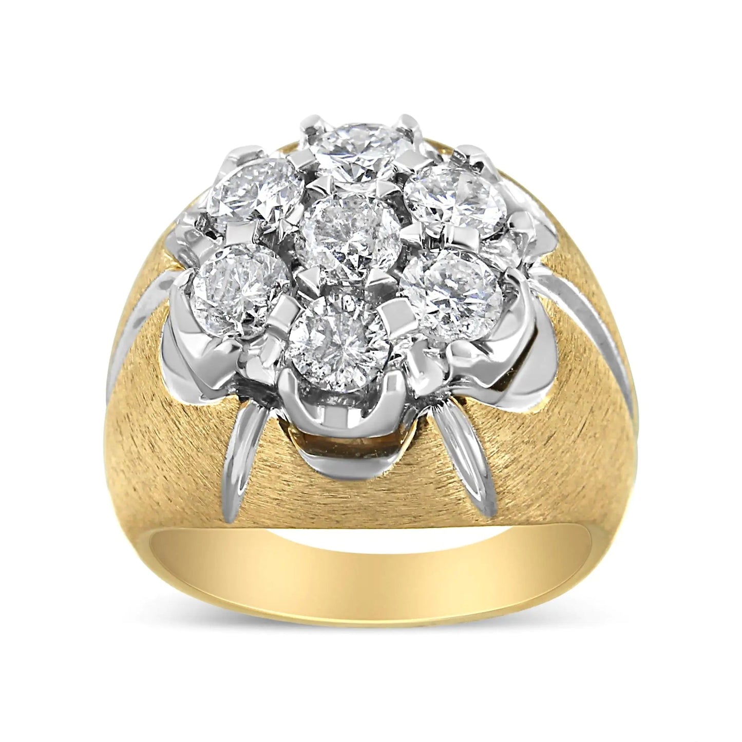 Men's 14K Yellow and White Gold 3.00 Cttw Diamond Cluster Dome Ring with Matte Finish (H-1 Color, I1-I2 Clarity) WEM Support (www.WEM.support)