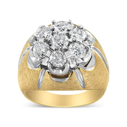 Men's 14K Yellow and White Gold 3.00 Cttw Diamond Cluster Dome Ring with Matte Finish (H-1 Color, I1-I2 Clarity) WEM Support (www.WEM.support)
