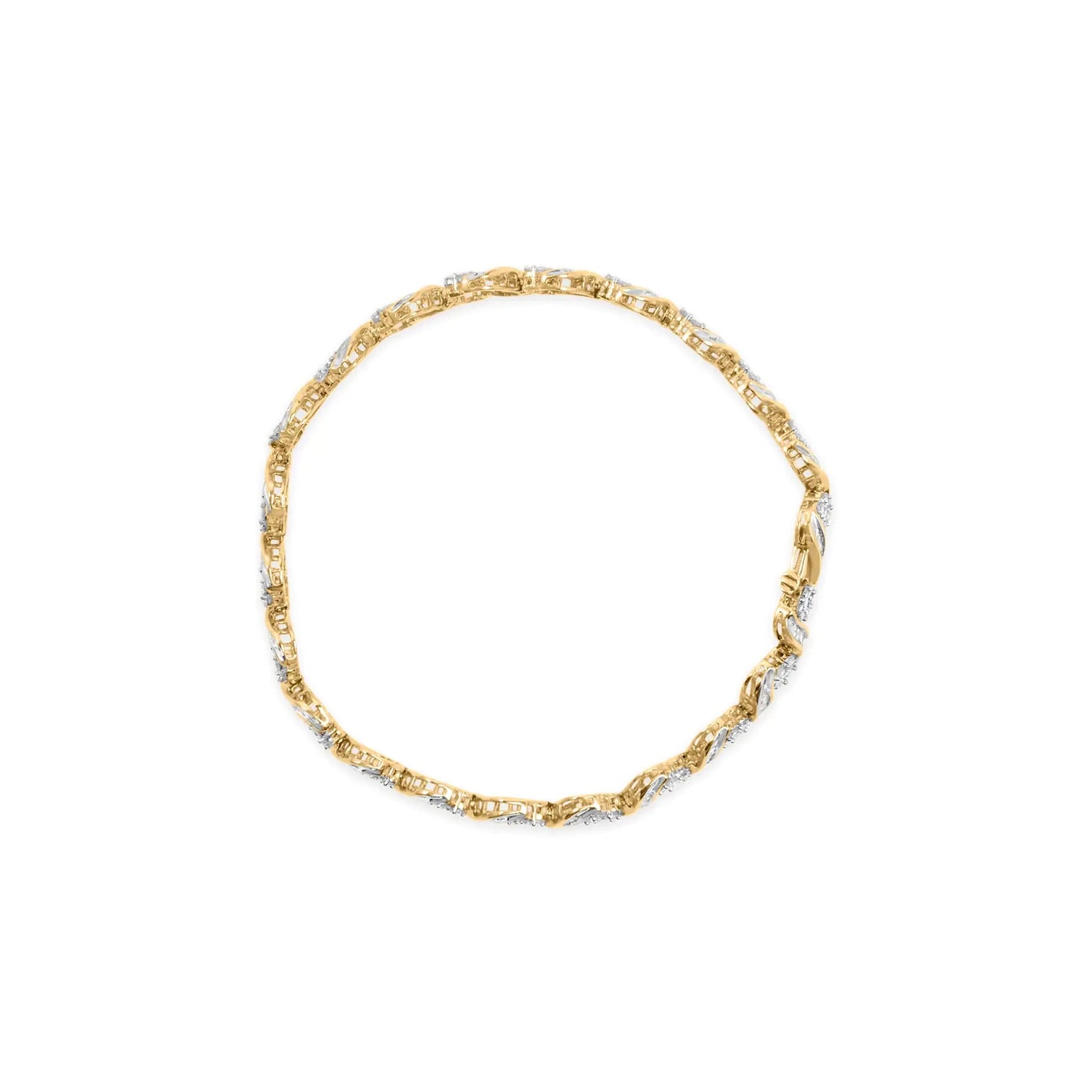 10k Yellow Gold 3.00 Cttw Round-Cut and Baguette-Cut Diamond Floral Link 7.50" Bracelet (J-K Color, I1-I2 Clarity) WEM Support (www.WEM.support)