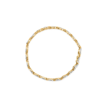 10k Yellow Gold 3.00 Cttw Round-Cut and Baguette-Cut Diamond Floral Link 7.50" Bracelet (J-K Color, I1-I2 Clarity) WEM Support (www.WEM.support)