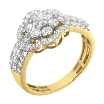 10K Yellow Gold Plated .925 Sterling Silver 1.0 Cttw Diamond Flower Cluster Open Halo Floral Ring (J-K Color, I2-I3 Clarity) WEM Support (www.WEM.support)