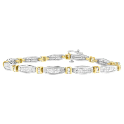 14K Two-Tone Gold Princess and Round Cut Diamond Beaded Bracelet (2.00 cttw, H-I Color, SI2-I1 Clarity) WEM Support (www.WEM.support)