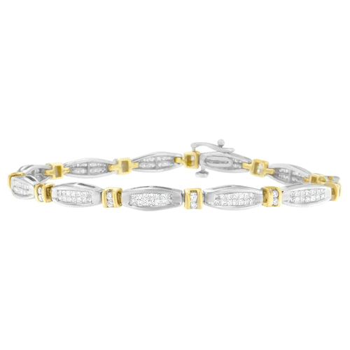 14K Two-Tone Gold Princess and Round Cut Diamond Beaded Bracelet (2.00 cttw, H-I Color, SI2-I1 Clarity) WEM Support (www.WEM.support)