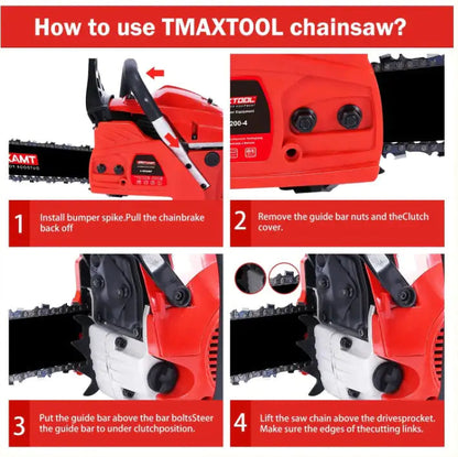 TMAXTOOL 62cc Powerful 20 Inch Gas Chainsaw With 2 Stroke - Perfect For Pruning, Limbing, And Sawmill Operations-Red WEM Support (www.WEM.support)
