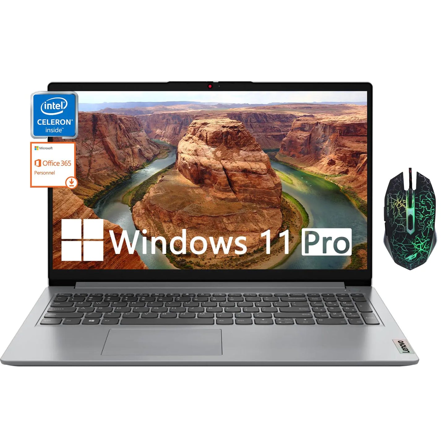 Lenovo Ideapad 1i 15.6" Business Laptop Intel Celeron N4500 8GB RAM 256GB Storage(128GB eMMC+128GB PCIe SSD) Intel UHD Graphics WiFi 6 Numeric Keypad 1-Year Office 365 Win 11 Pro Cloud Gray
