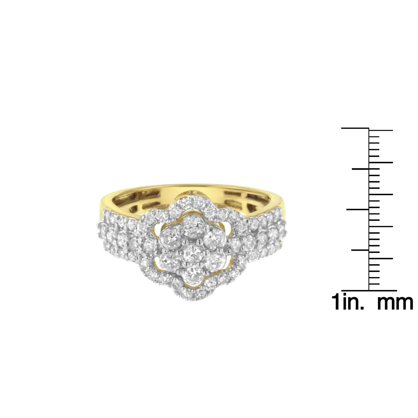 10K Yellow Gold Plated .925 Sterling Silver 1.0 Cttw Diamond Flower Cluster Open Halo Floral Ring (J-K Color, I2-I3 Clarity) WEM Support (www.WEM.support)