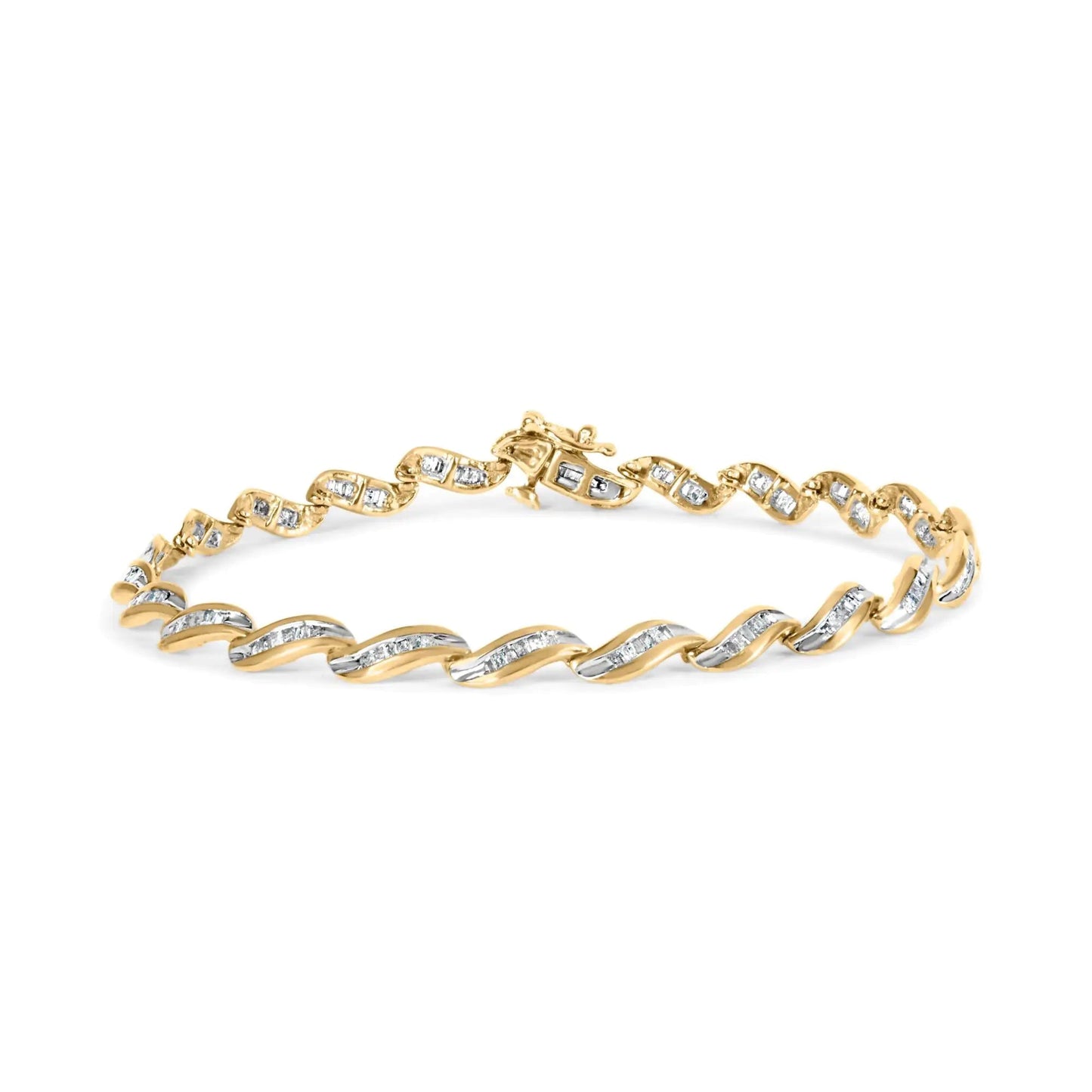 10k Yellow Gold 1.00 Cttw Baguette-Cut Diamond Spiral Link 7.50" Bracelet (I-J Color, I1-I2 Clarity) WEM Support (www.WEM.support)