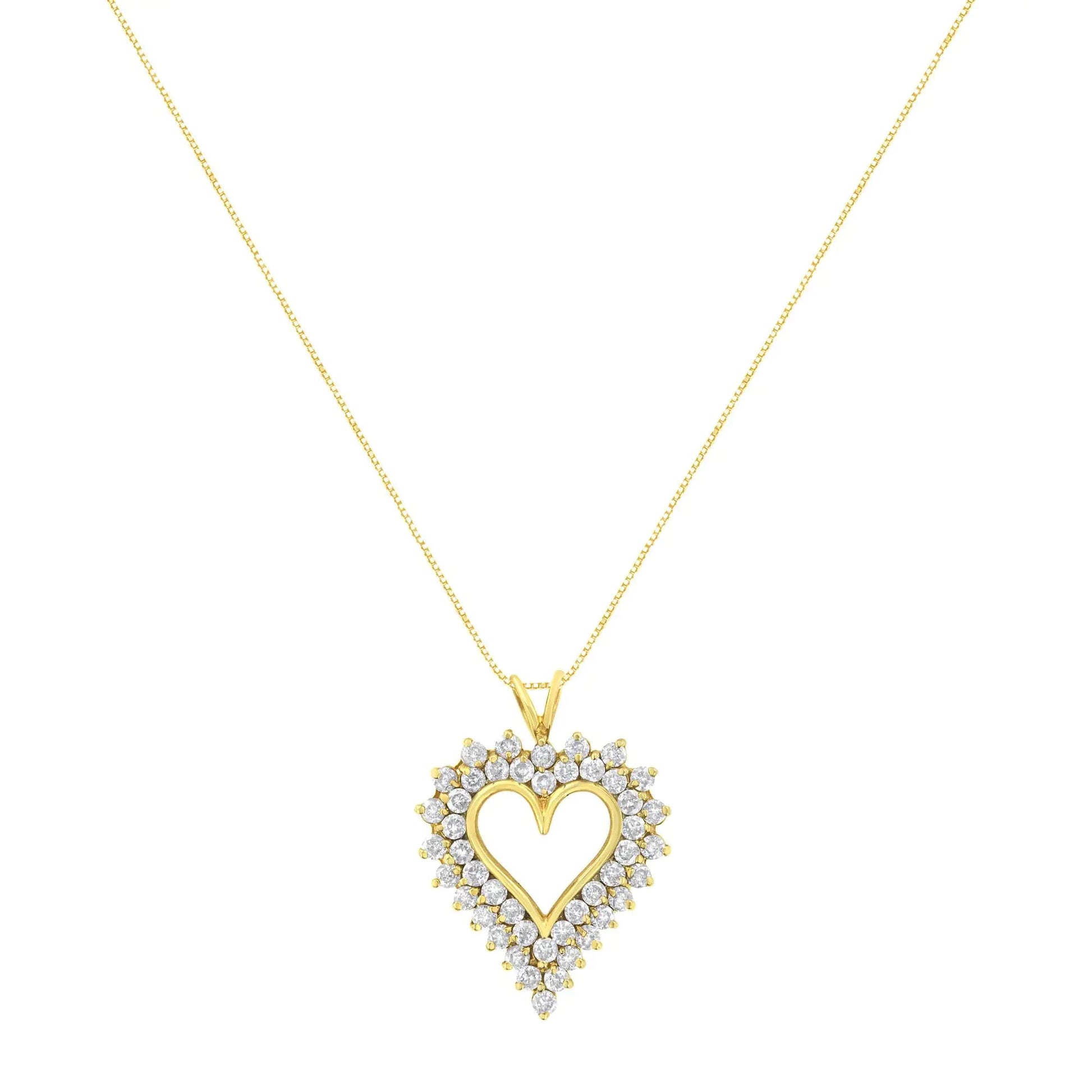 14K Yellow Gold .925 Sterling Silver 4 cttw Round-cut Diamond Cluster Heart Pendant Necklace (K-L Color, I1-I2 Clarity) WEM Support (www.WEM.support)