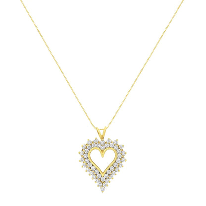 14K Yellow Gold .925 Sterling Silver 4 cttw Round-cut Diamond Cluster Heart Pendant Necklace (K-L Color, I1-I2 Clarity) WEM Support (www.WEM.support)