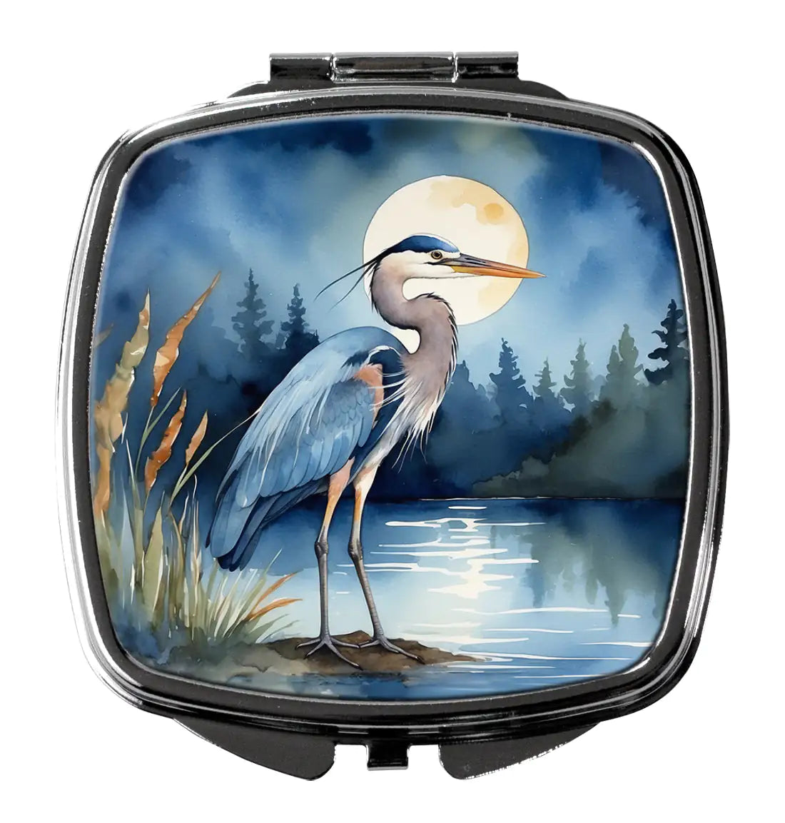 Blue Heron Under the Moonlight Compact Mirror WEM Support (www.WEM.support)