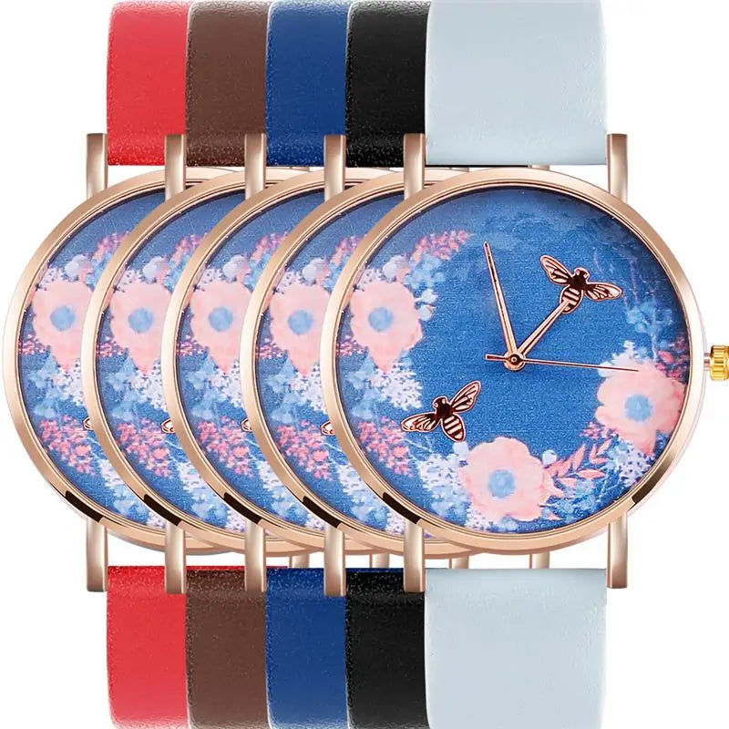 Blue Floral Bee Watch WEM Support (www.WEM.support)