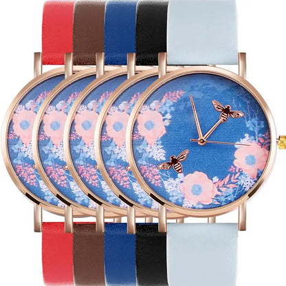 Blue Floral Bee Watch WEM Support (www.WEM.support)