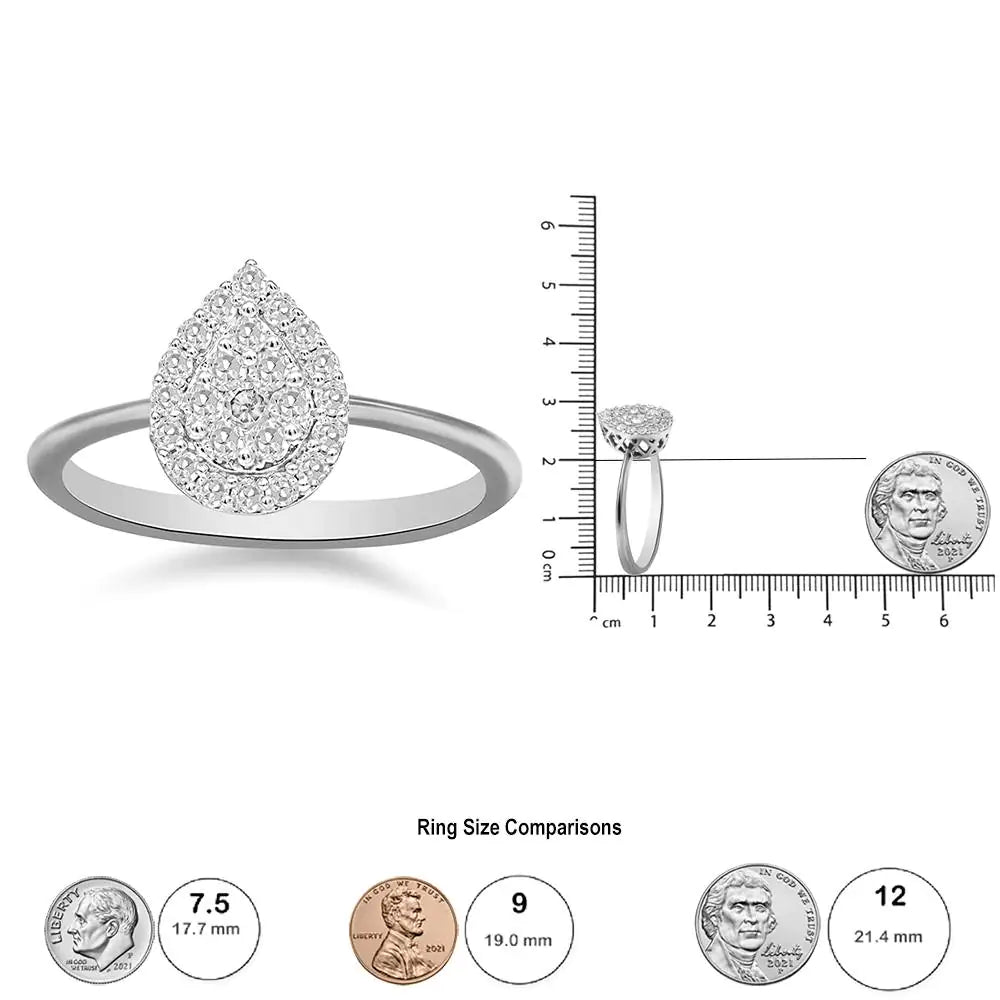 .925 Sterling Silver 3/8 Cttw Lab Grown Diamond Cluster and Halo Pear Promise Ring (G-H Color, VS2-SI1 Clarity) - Size 7 WEM Support (www.WEM.support)