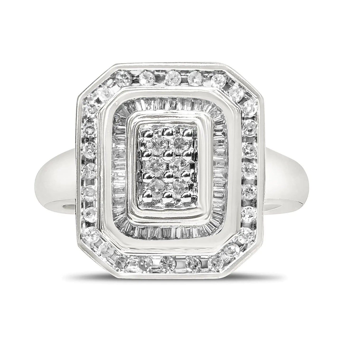 .925 Sterling Silver Round & Baguette Diamond Ring (1 Cttw, I-J Color, I2-I3 Clarity) WEM Support (www.WEM.support)