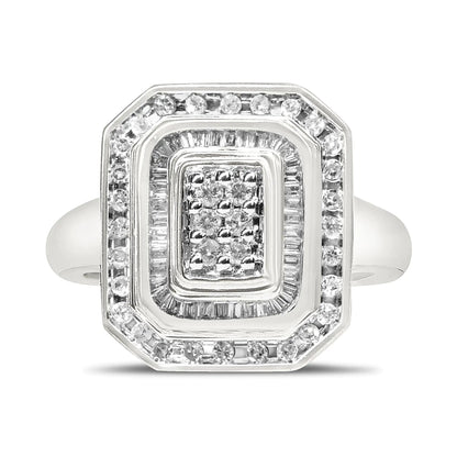 .925 Sterling Silver Round & Baguette Diamond Ring (1 Cttw, I-J Color, I2-I3 Clarity) WEM Support (www.WEM.support)