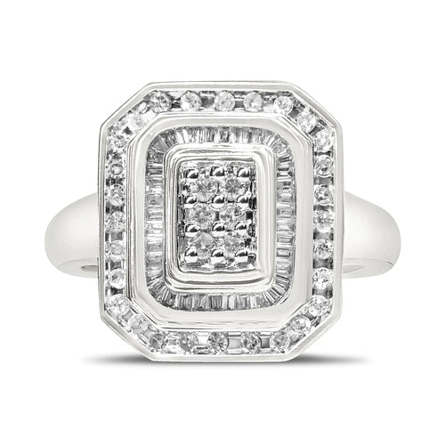 .925 Sterling Silver Round & Baguette Diamond Ring (1 Cttw, I-J Color, I2-I3 Clarity) WEM Support (www.WEM.support)