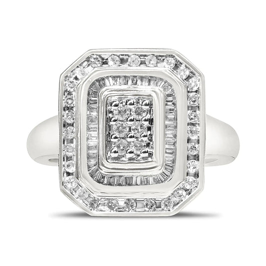 .925 Sterling Silver Round & Baguette Diamond Ring (1 Cttw, I-J Color, I2-I3 Clarity) WEM Support (www.WEM.support)