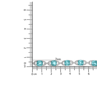.925 Sterling Silver 7x7 mm Cushion Cut Blue Topaz and 1/20 cttw Round Cut Diamond Fashion Tennis Bracelet (I-J Color, I1-I2 Clarity) - 7" WEM Support (www.WEM.support)