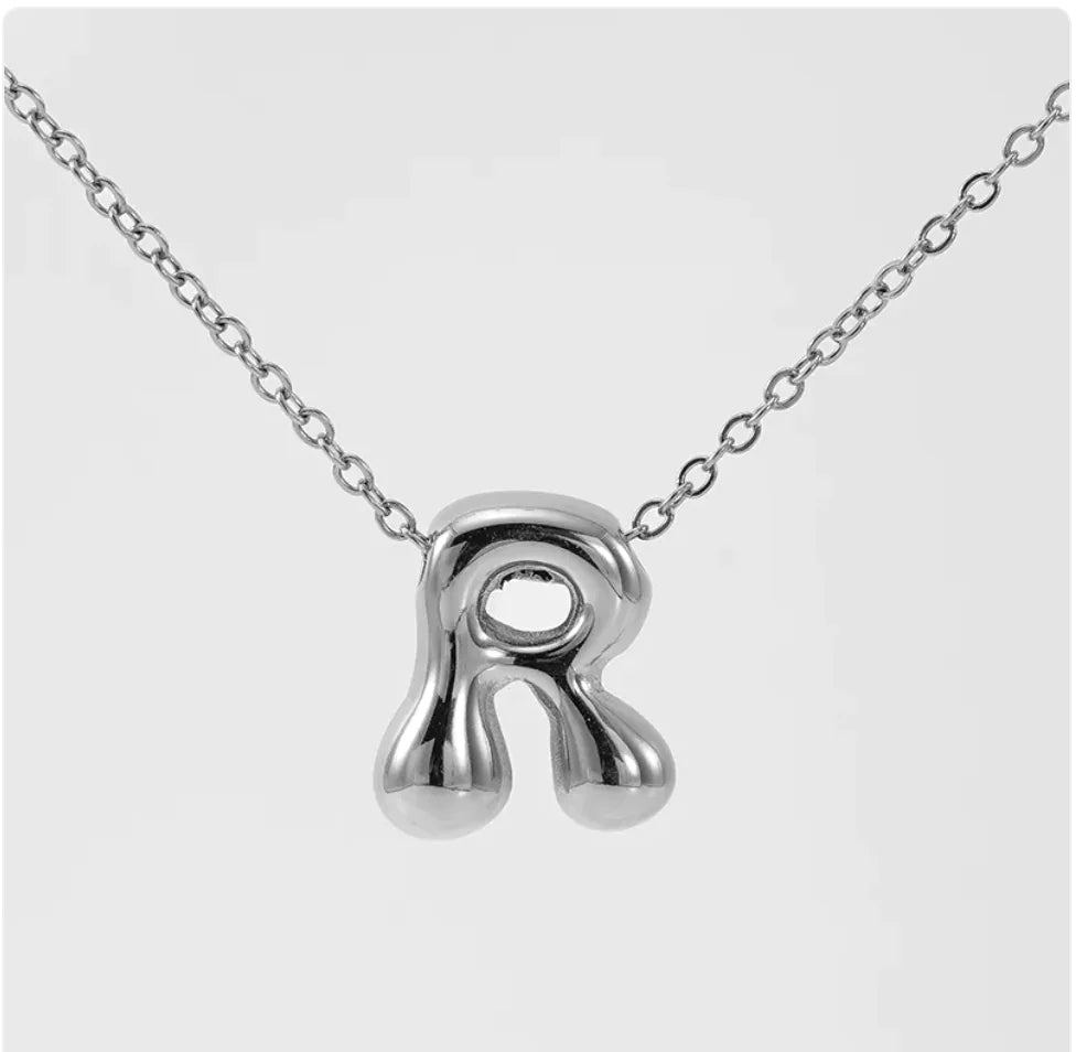 Women's Glossy Bubble Letter Pendant Necklace WEM Support (www.WEM.support)